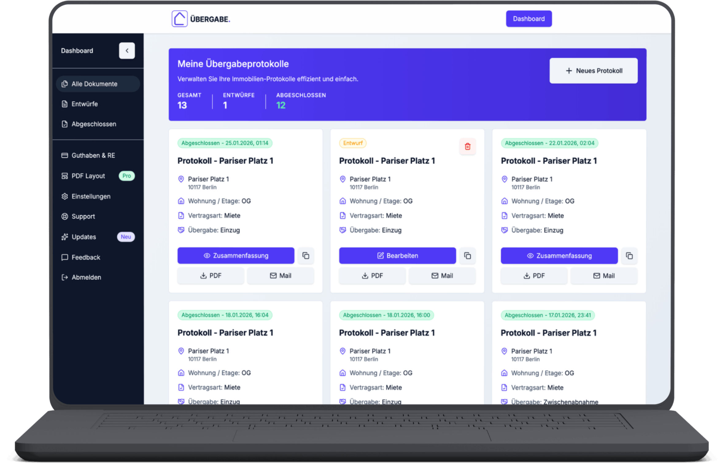 Wohnungsübergabeprotokoll App & Software auf einem Laptop - Protokoll digital erstellen