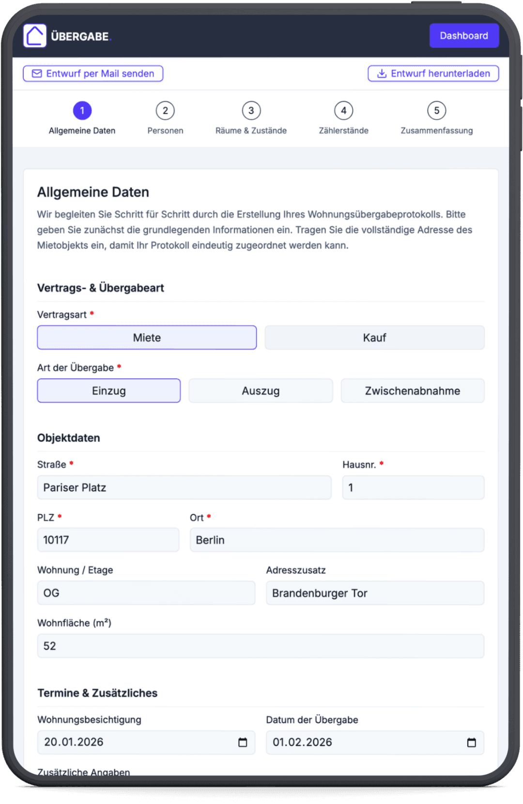 Wohnungsübergabeprotokoll App & Software auf einem Tablet - Protokoll digital ausfüllen