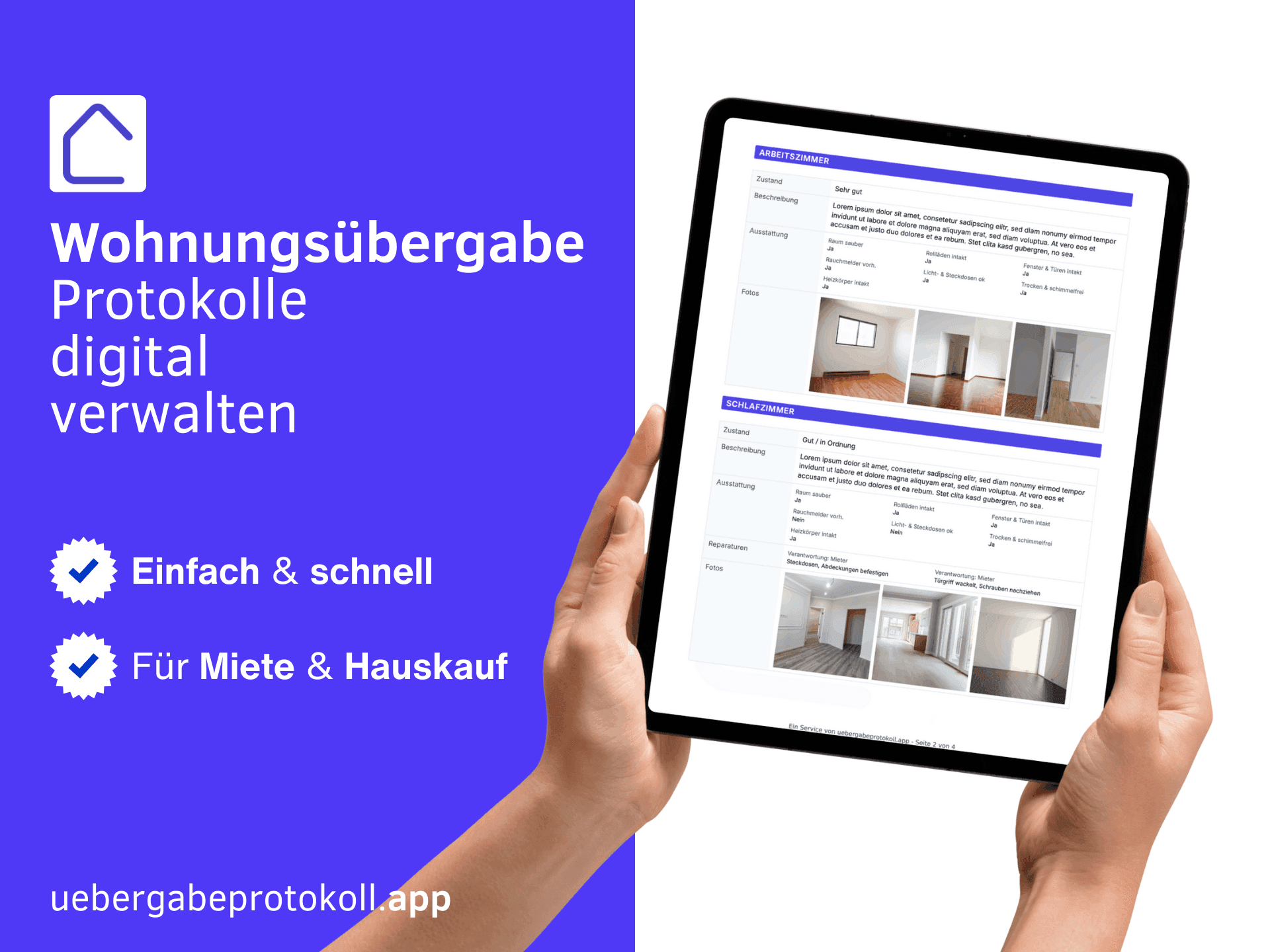 Tablet-Nutzung bei der Wohnungsübergabe: Digitale Eingabe des Protokolls und Erfassung der Fotos