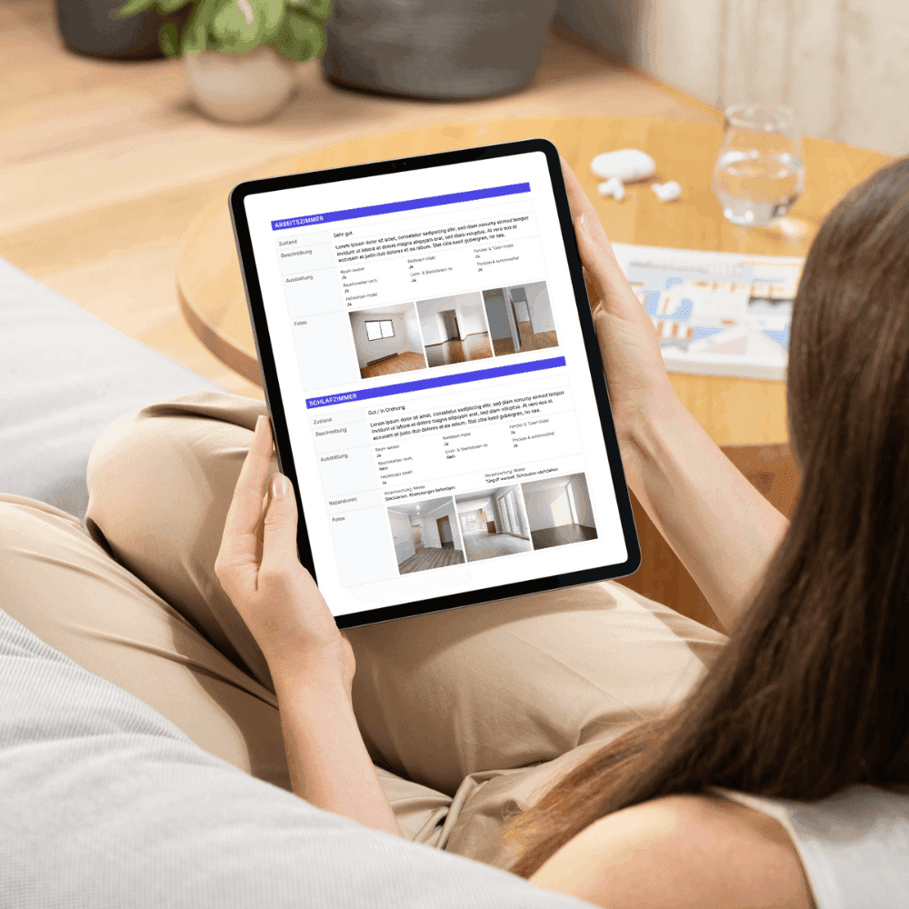 Rechtssicheres Übergabeprotokoll als PDF-Vorschau auf dem Tablet vor der digitalen Unterschrift